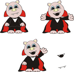 pig cartoon  halloween bat set