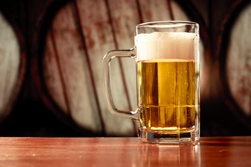 refreshing beer mug on vintage background