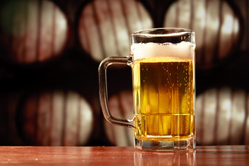 refreshing beer mug on vintage background