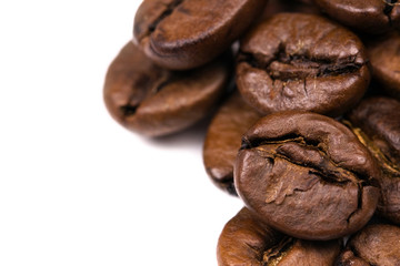 macro shot of coffe bens, isoalated on white