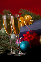 Christmas decoration and champagne
