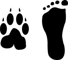 dog and man footprints silhouette - vector