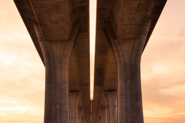The detail of highway bridge at sunrise