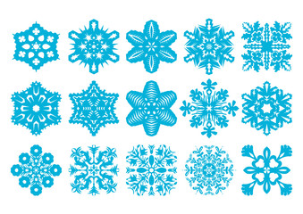 15 Vector Snowflakes Set - obrazy, fototapety, plakaty