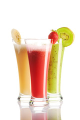 Smoothies isolated on white - strawberry, kiwi & banana