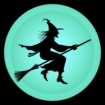Silhouette of a Witch against the full moon