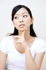 portrait of beautiful japanese girl thinking