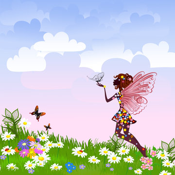 Celestial Fairy on a flower meadow