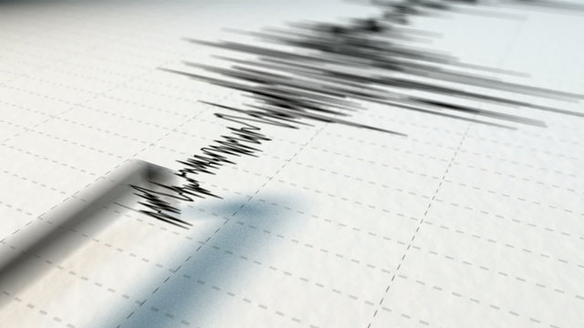 A close view of a seismograph arrow.