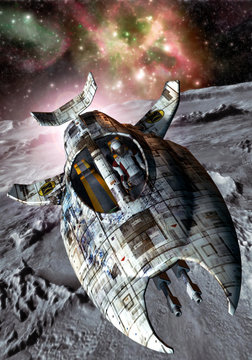 spaceship and moon
