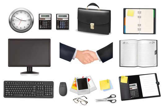Some office and business supplies. Vector.