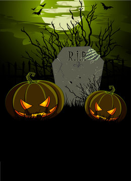 Halloween Tombstone and Pumpkins