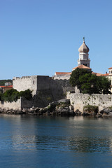 Fototapeta na wymiar Krk town wall and cathedral, Croatia