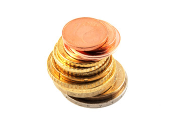 stack of euro coins on white background