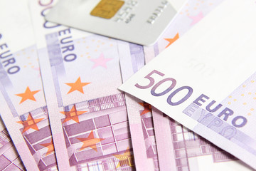 Euro bills and credit card