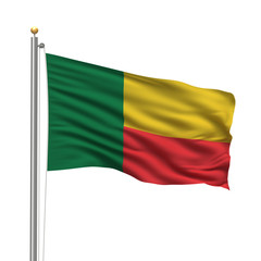 Flag of Benin waving in the wind in front of white background