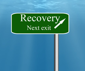 Recovery next exit road signpost