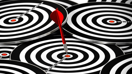Fototapeta na wymiar success target - red dart and dartboard - marketing strategy