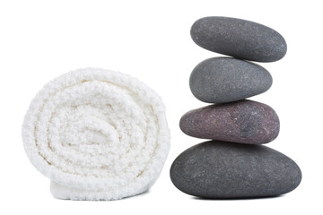 Fototapeta na wymiar spa stones and towel isolated
