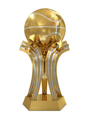 Golden - silver basketball award trophy with ball and stars