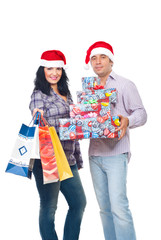 Happy couple with Christmas presents