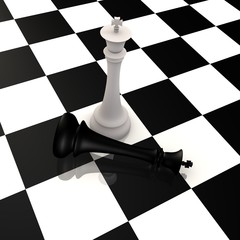 King defeats king in chess game - 3d image