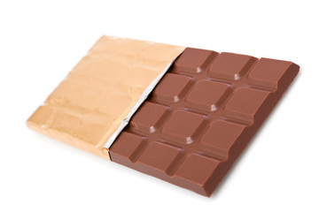 Chocolate bar in wrapper isolated on white background