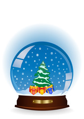 Christmas globe with a tree and presents
