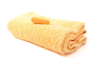 yellow towel and soap