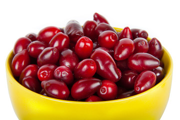 bowl with ripe Cornelian cherries