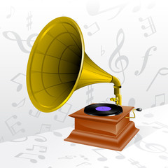 Background with old retro gramophone. Vector illustration
