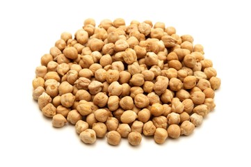 White chickpeas on a white background..