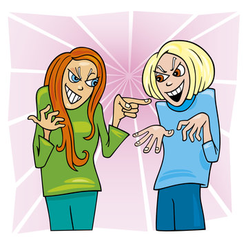cartoon illustration of two arguing women