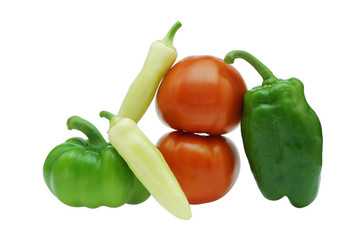 Pair red a tomato and pepper on a white background