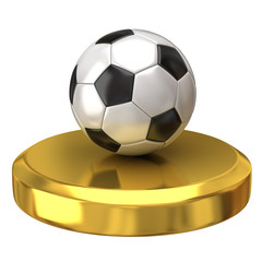 Soccer ball on gold podium