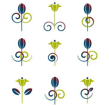 Flower patterns isolated on white. Symbols jpeg version also ava
