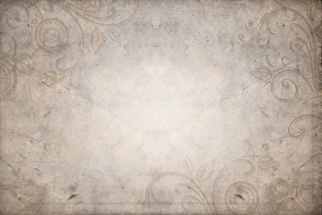Floral design, grungy old and dirty brown parchment background
