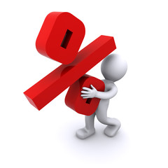 character holding red percent mark