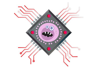 Computer Chip Powered by  Virus Technology  Illustration in Vect