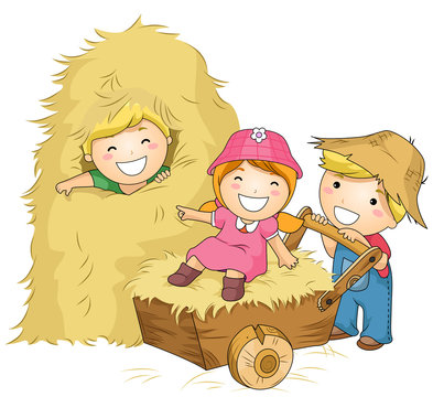 kids playing hay bale cart clip art preview