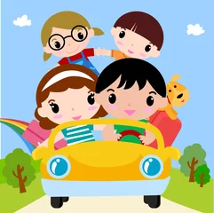 Tuinposter Gelukkige familie in auto op vakantie © mikoo