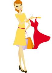 shopping girl with a red dress