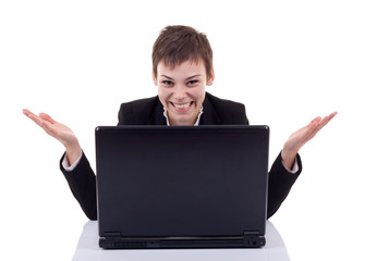 welcoming you to her desk