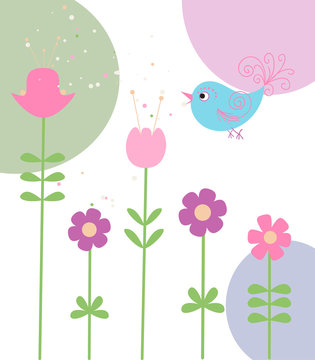 cute flowers and bird