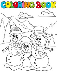 Coloring book with snowman family