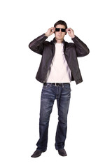 Male model with jacket and sunglasses