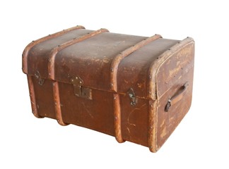 old leather chest (trunk) isolated with clipping path
