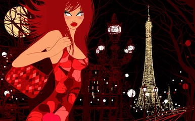 Deurstickers Illustratie Parijs vrouw in Parijs