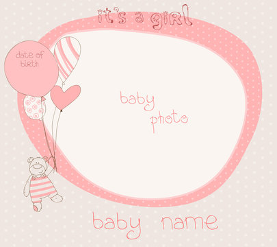 Baby Girl Arrival Card with PhotoFrame