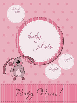 Pink Baby announcement card with Frame